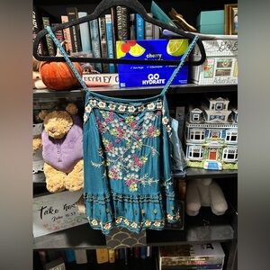 Teal embroidered Anthropologie tank top